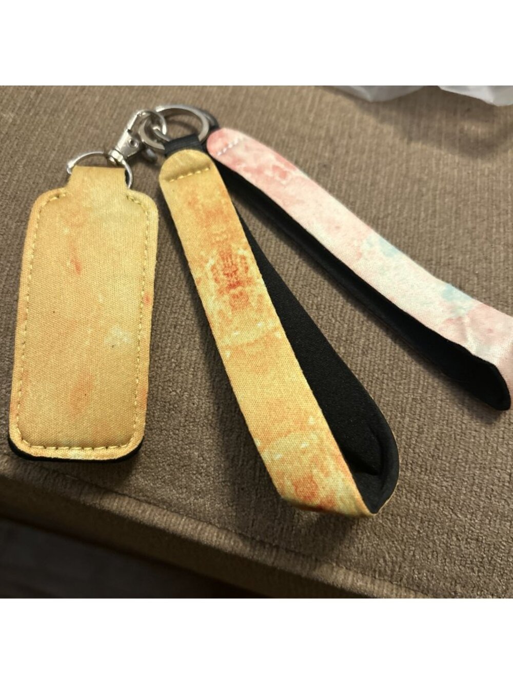 Chap Stick Key ring Holder & Wristlet Band Set Keychain Keyring Lip Balm Yellow